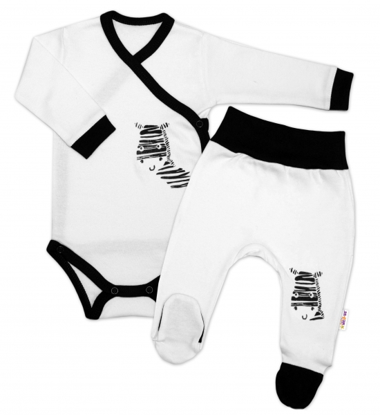 Baby Nellys 2-dielna sada body dl. rukáv + polodupačky, biela - Zebra, veľ. 56