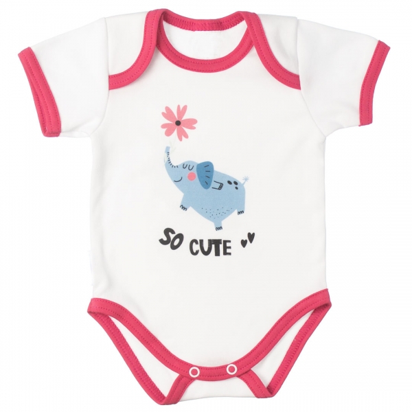 MBaby Bavlnené body s krátkym rukávom, Sloníča So Cute, bielo/červené, veľ. 86