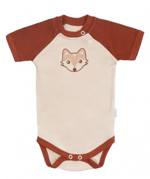 Mamatti Dojčenské body kr. rukáv, Baby Fox - béžová/hnedá, veľ. 74