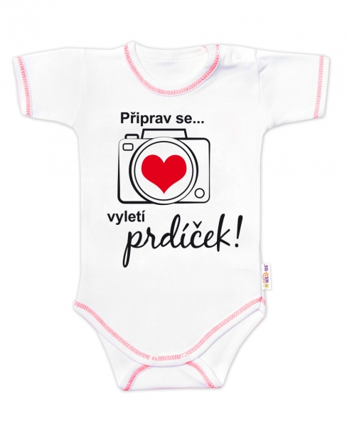 Body krátky rukáv s vtipným textom Baby Nellys, Připrav se....vyletí prdíček, veľ. 86