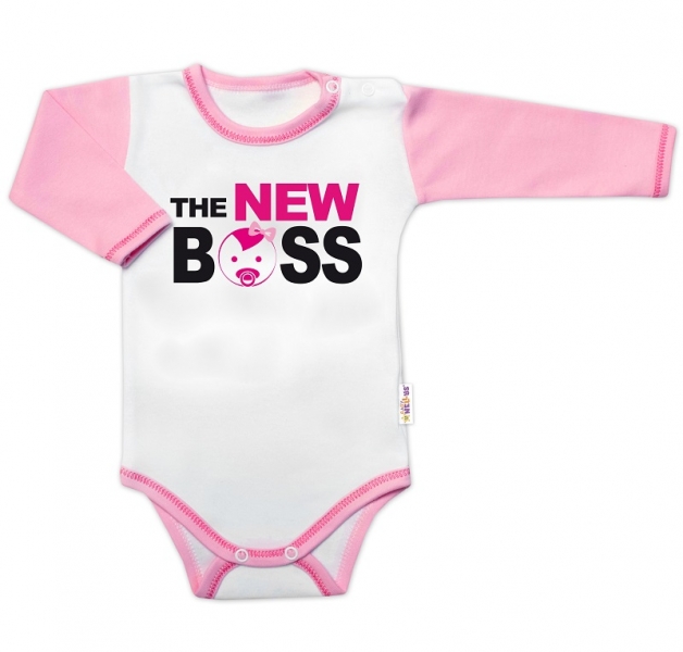 Body dlhý rukáv s vtipným textom Baby Nellys, The New Boss, veľ. 62, holka