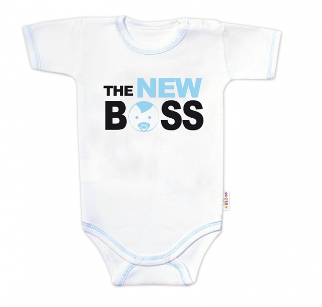 Body krátky rukáv s vtipným textom Baby Nellys, The New Boss, veľ. 68, chalan