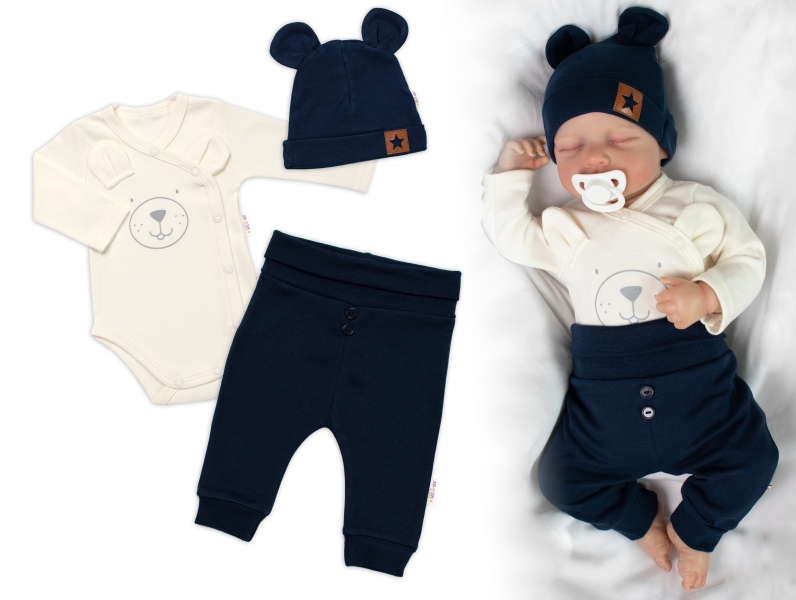 Zavinovacie body dl.rukáv, tepláčky a čiapočka Little Bear, Baby Nellys, granát, veľ. 56